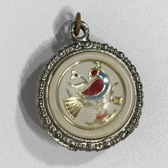 Vintage Enamel Pendant Pennsylvania Dutch Amish Distelfink Hex Sign Bird America - Picture 4 of 14